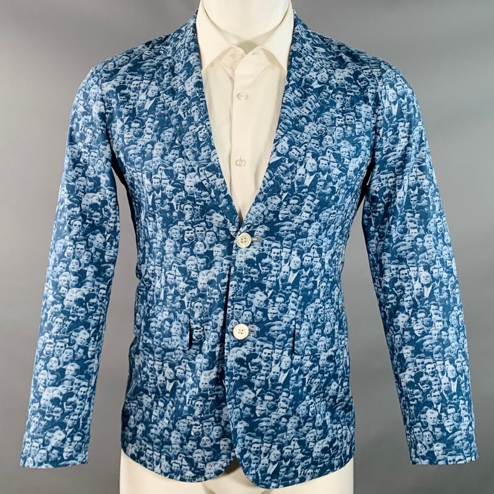 TS (S) Size S Regular Blue Cotton Figures Notch Lapel Sport Coat